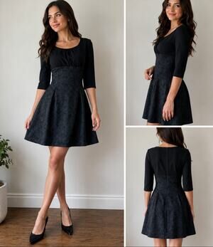 Gilles Montezen Black Brocade Half Sleeve Balloon Skirt Dress Women's Size 2